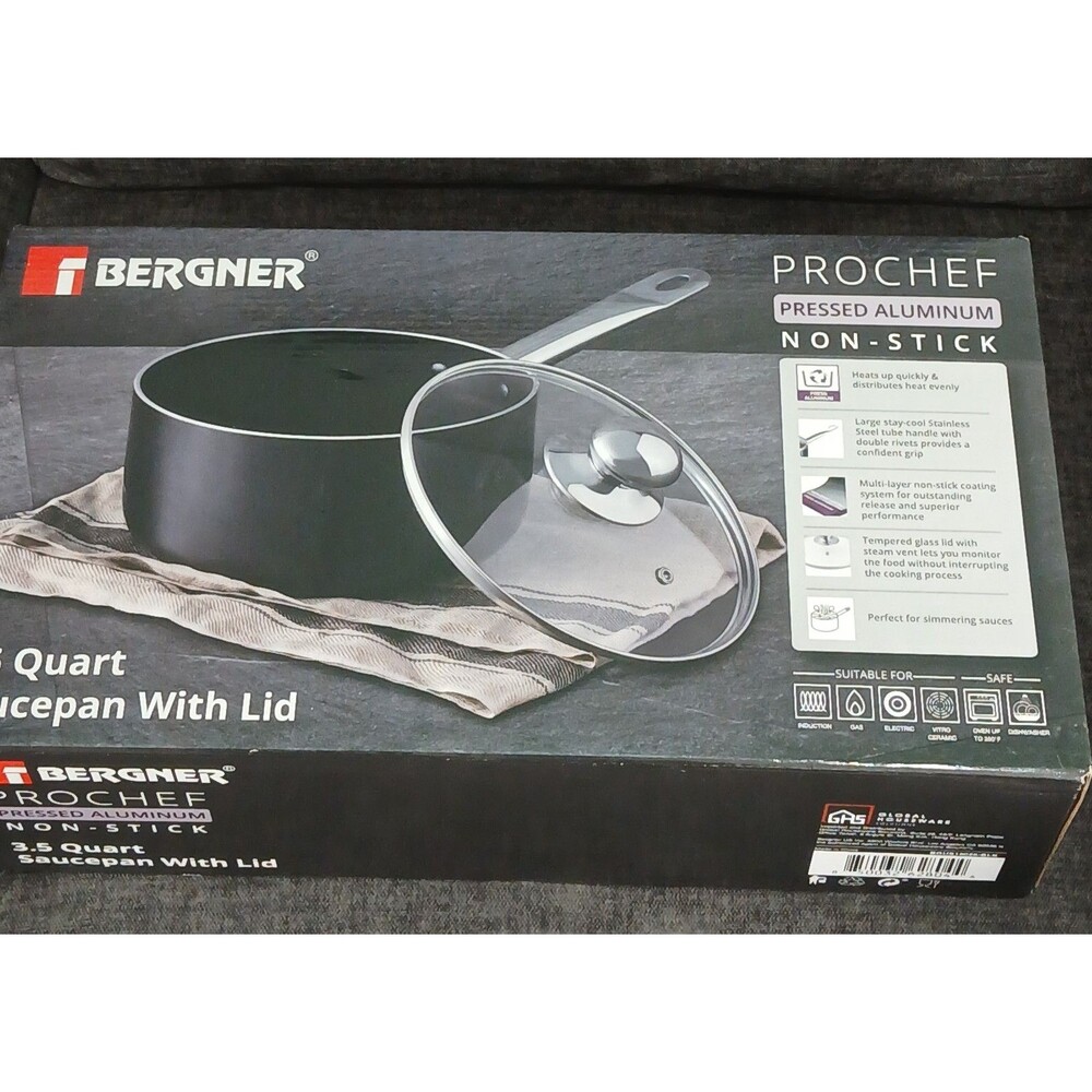 Prochef Pressed Aluminum Non-Stick 3.5 Quart Saucepan with Lid by Bergner